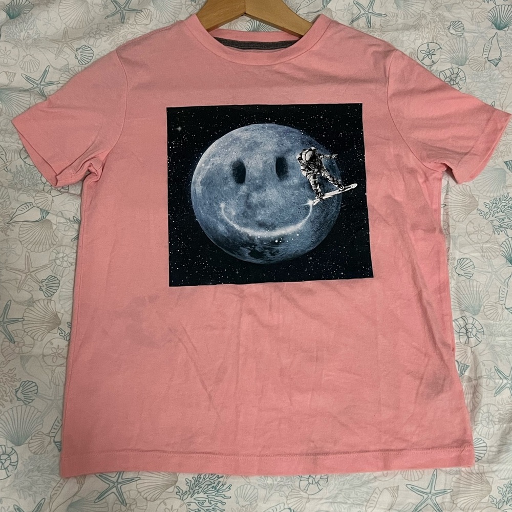 Old Navy Pink Tee with Astronaut and Moon Design